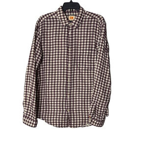 BOSS ORANGE Men's Plaid Shirt Button Down- Burgundy and Cream